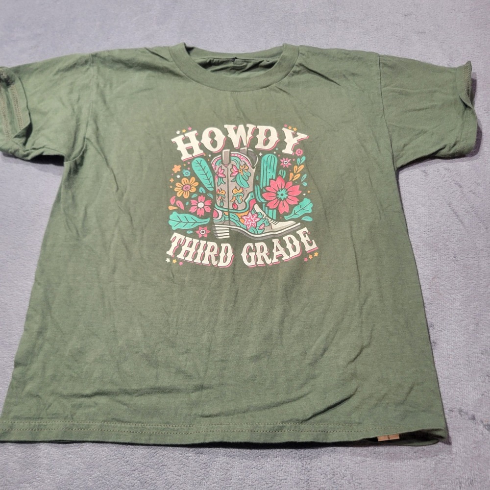 Unbranded Women T-Shirt S Green Howdy Third Grade Western Teacher Graphic Tee